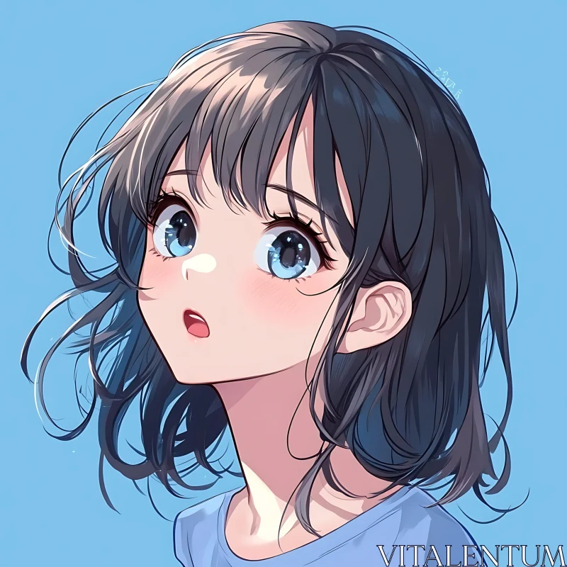 Anime Girl with Black Hair and Blue Eyes Portrait