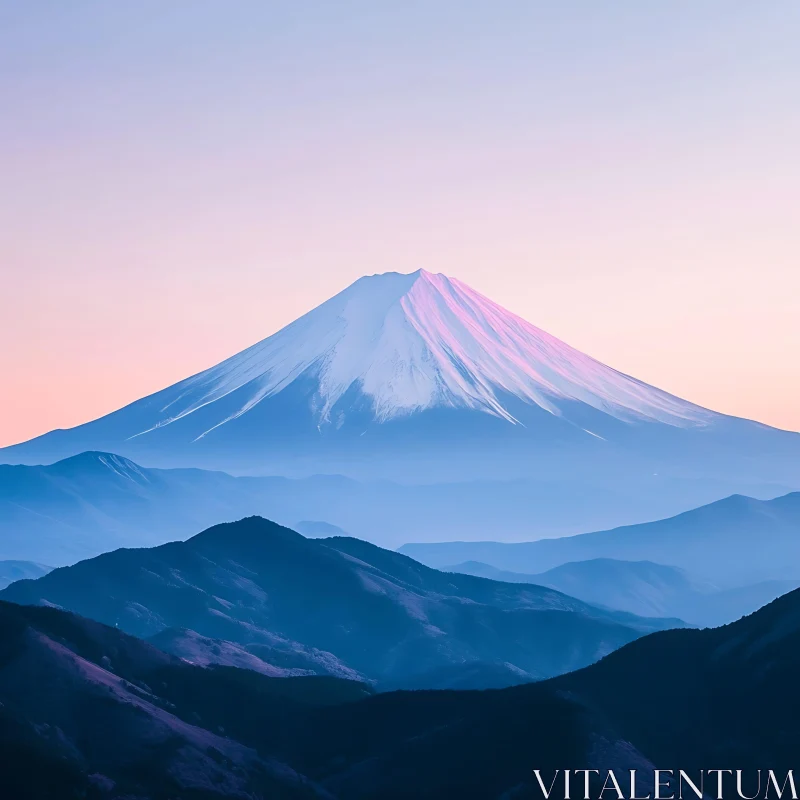 Snowy Mountain at Pastel Sunset