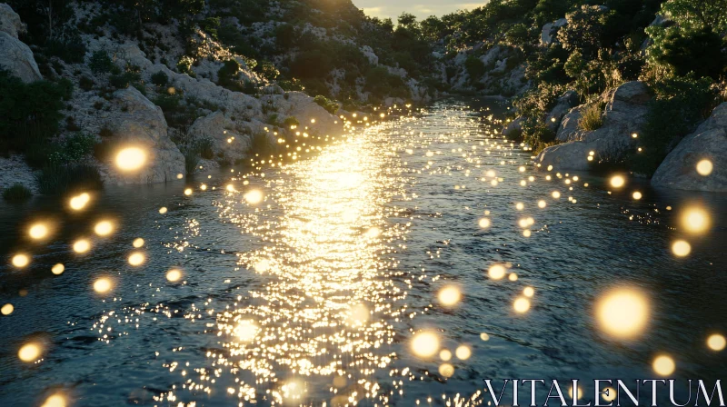 Sunlit River with Sparkling Reflections