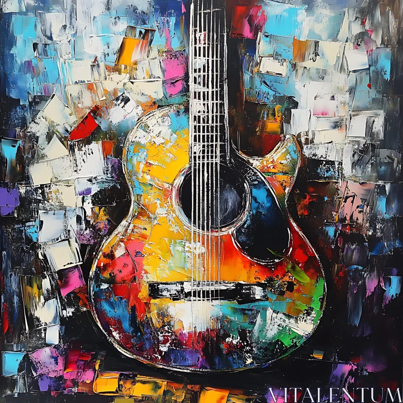 Colorful Guitar Art with Thick Brushstrokes