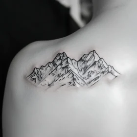 Grayscale Mountain Tattoo on Shoulder