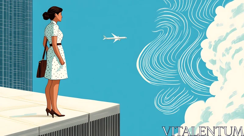 Rooftop Contemplation: Airplane in the Sky