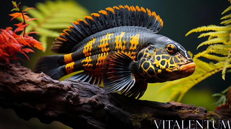 Bold and Gold: Fish Amidst Ferns AI Image