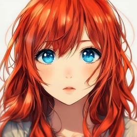 Red-Haired Anime Girl with Big Blue Eyes