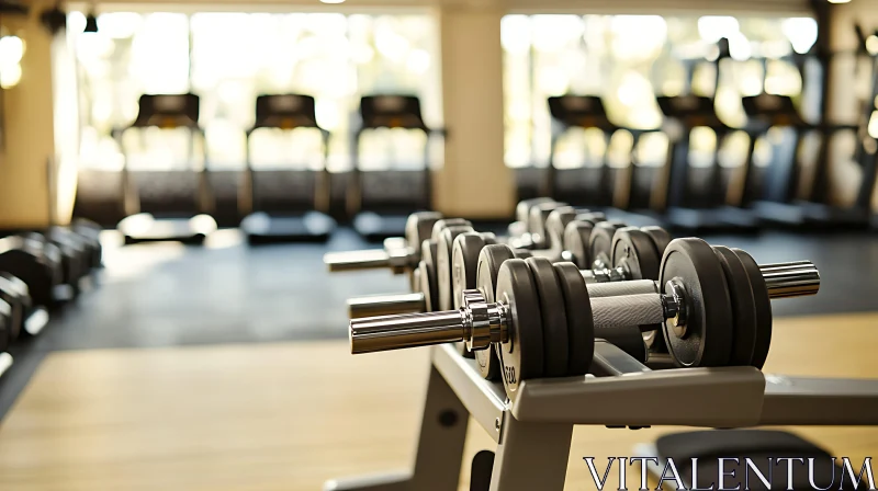 Dumbbells on Rack in Bright Gym