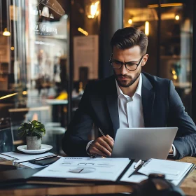 Man in Suit Working on Laptop