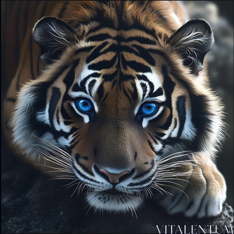 Tiger with Blue Eyes Close-Up