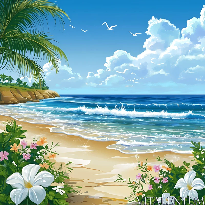 Seaside Flowers and Gentle Waves
