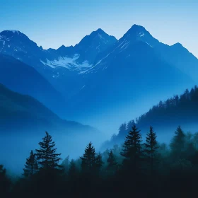 Misty Blue Mountain Forest Serenity