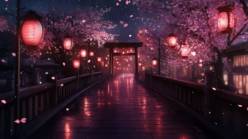 Tranquil Night with Lantern-Adorned Bridge