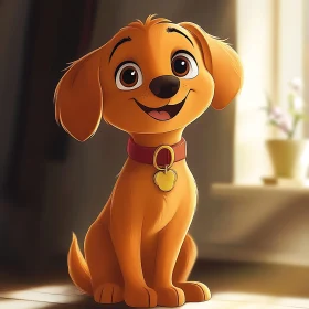 Cute Animated Puppy Sitting Indoors