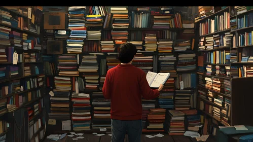 Reader Surrounded by Stacks of Books