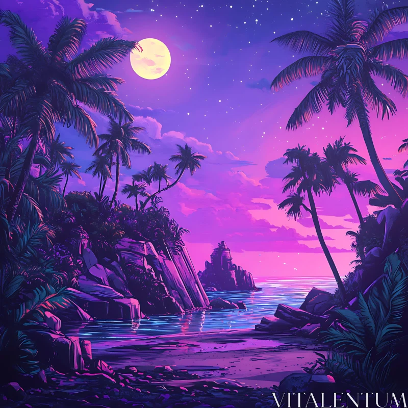 AI ART Moonlit Tropical Island Escape