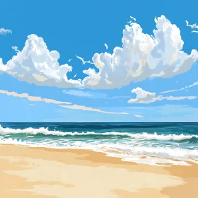 Seascape with Blue Sky and Clouds