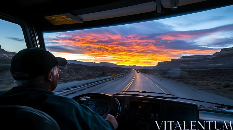 Fiery Sunset Seen From Truck Cabin