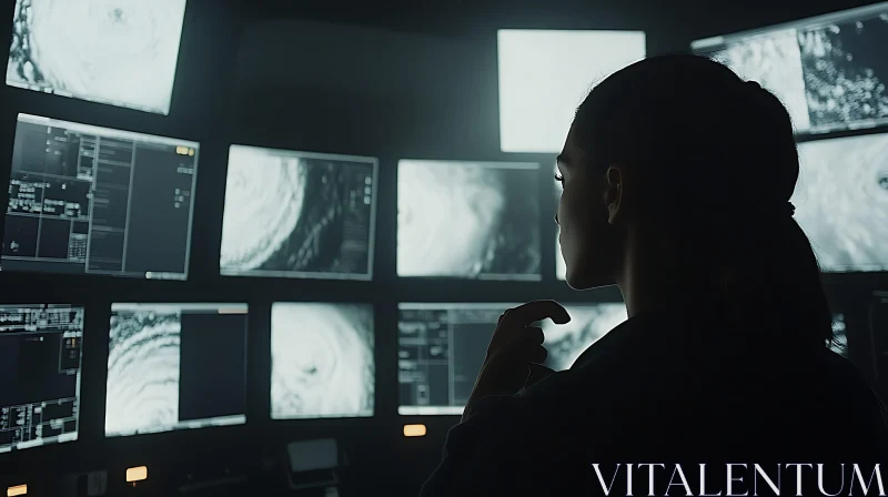 Woman Observing Hurricane Data