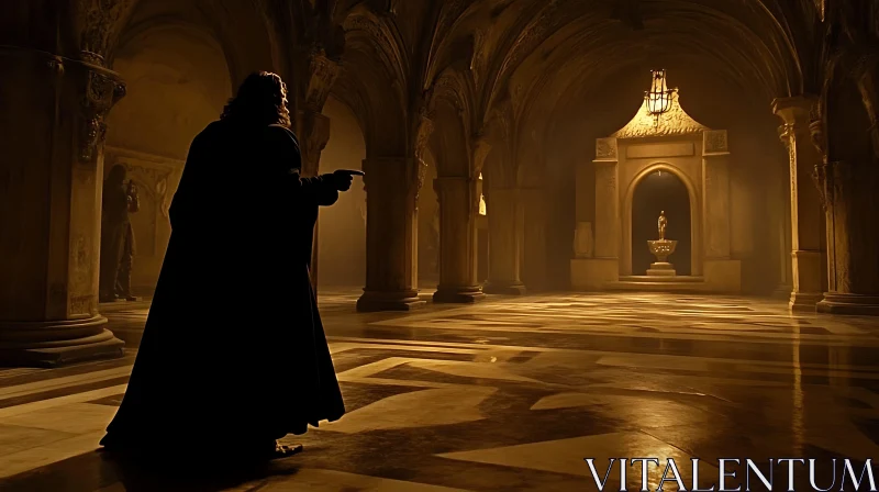 Figure in Gothic Hallway