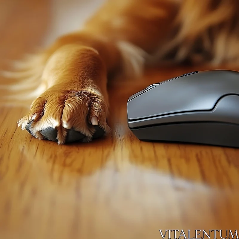 Dog Paw and Computer Mouse Side by Side
