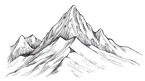 Detailed Mountain Peak Ink Drawing