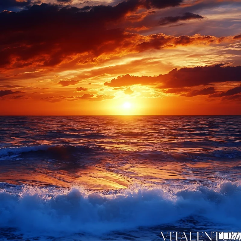 Fiery Sunset Over the Sea