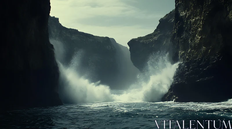 Seascape with Waves and Rocky Cliffs