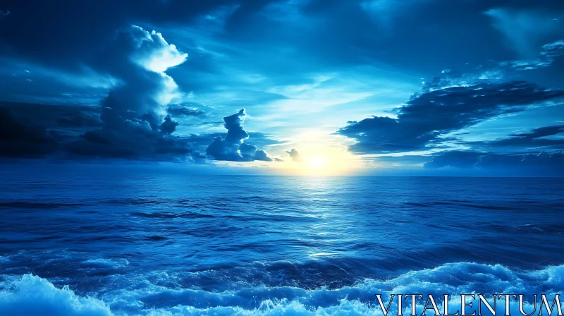 Calming Ocean Sunset with Blue Waves