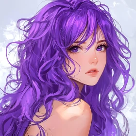Anime Portrait with Flowing Purple Hair