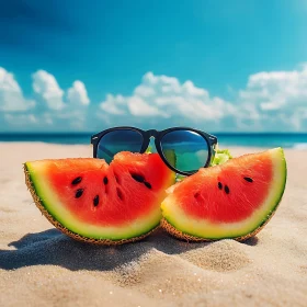 Summer Beach with Watermelon and Shades