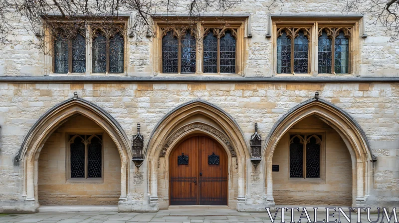 Gothic Architecture: Detailed Facade with Arches and Windows