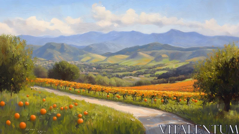 Vineyard Vista with Pumpkins and Rolling Hills