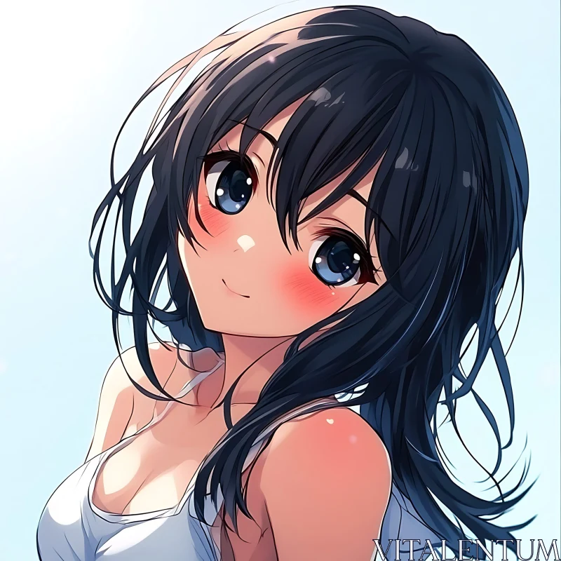 Adorable Anime Girl Portrait with Blue Eyes AI Image