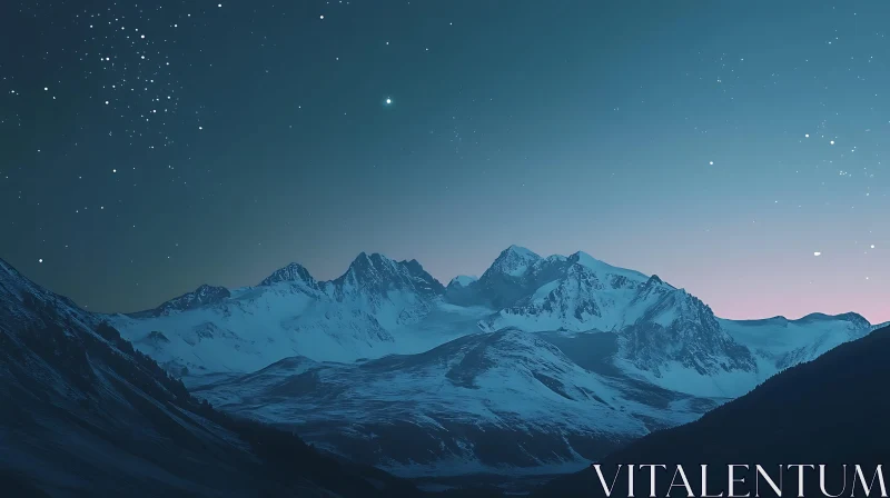 Tranquil Mountain Range at Night AI Image