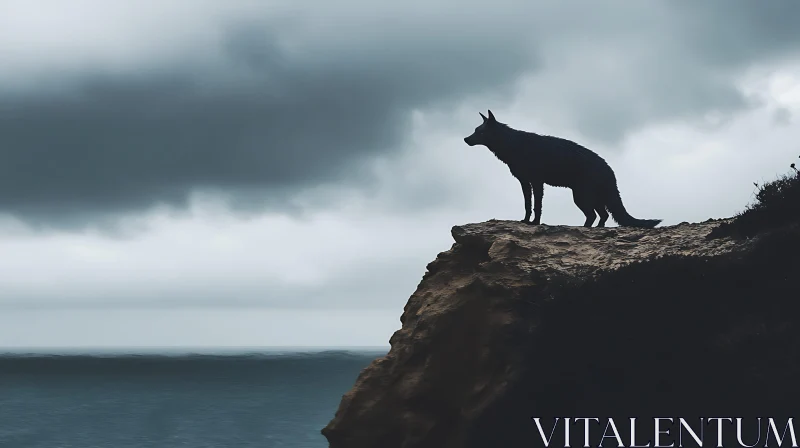 Silhouette of Wolf on Cliff