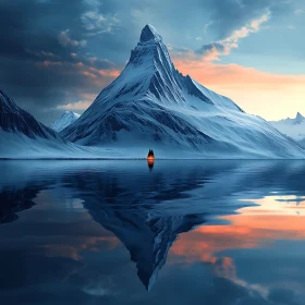 Mountain Reflection in Lake at Twilight