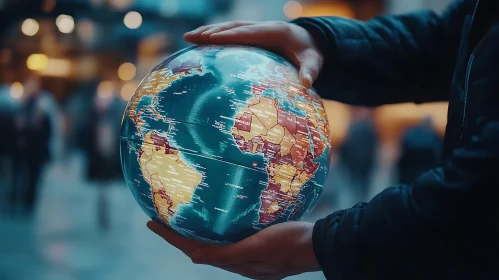 Hands Holding Illuminated World Globe