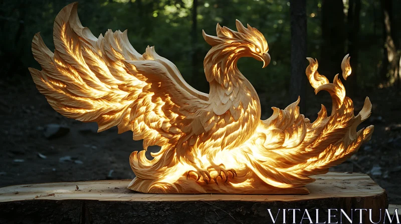Illuminated Carved Phoenix Bird Artwork
