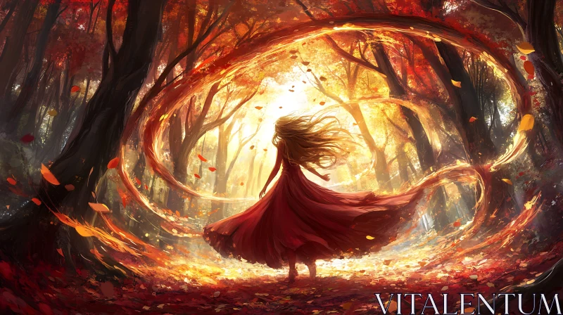 Magical Woman in Autumn Forest AI Image