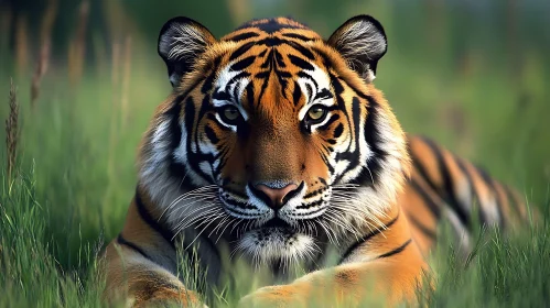 Tiger Resting in Tall Grass