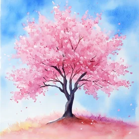 Watercolor Cherry Blossom Tree Painting