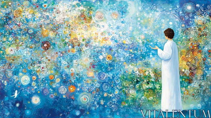 Abstract Woman Painting with Celestial Elements