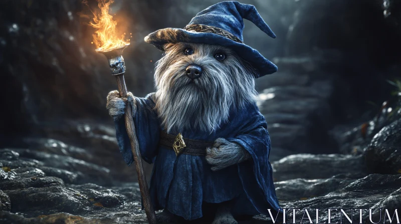 Enchanting Canine Wizard with Flaming Staff