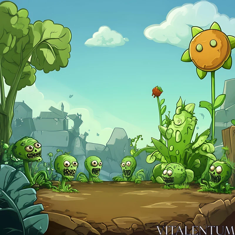 AI ART Animated Garden with Cartoon Plant Zombies