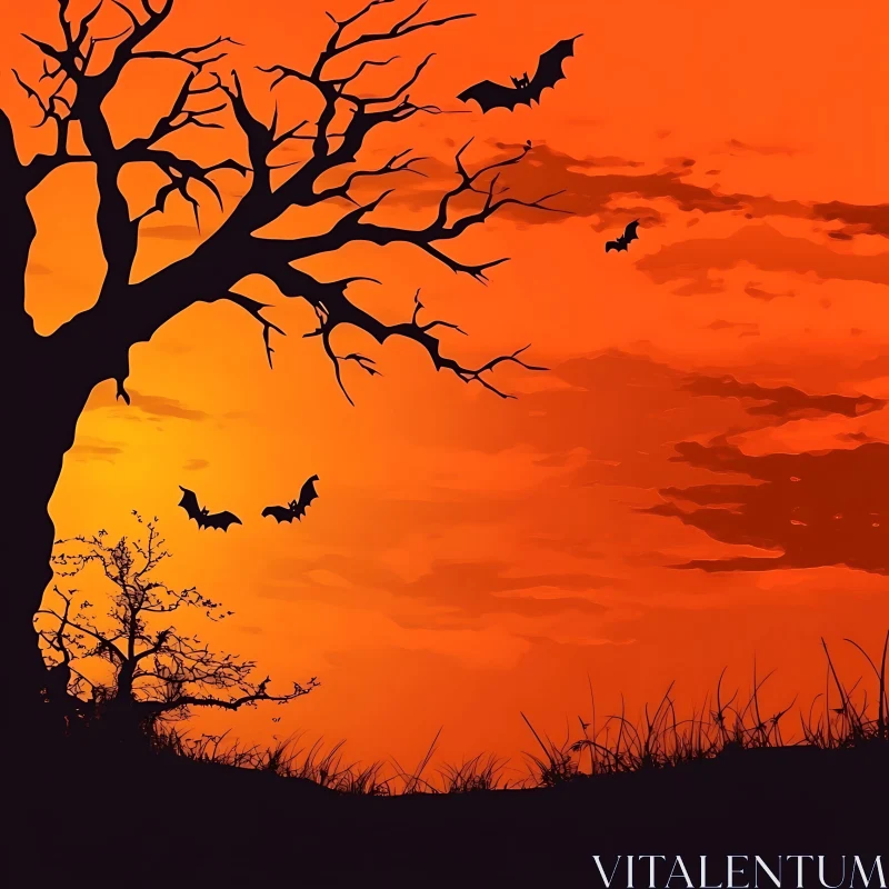 Halloween Night Scene with Bats