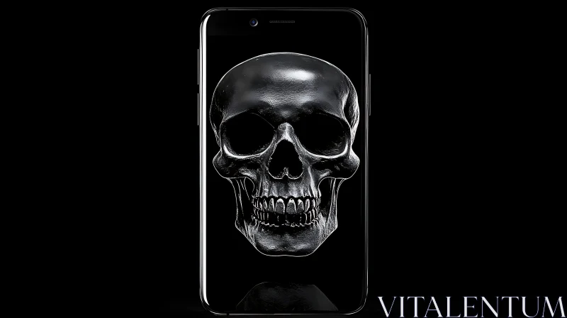 Monochrome Skull Art on Mobile Device
