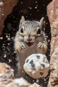 Squirrel Mid-Action Close-Up with Textured Ball