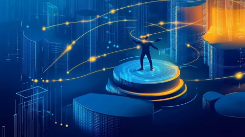 Virtual Reality Landscape with Central Figure