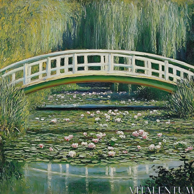 Lily Pond with White Bridge Art