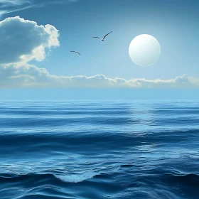 Tranquil Seascape with Birds in Flight