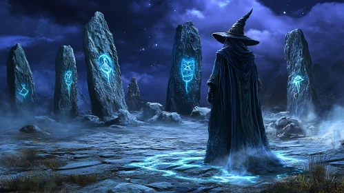 Enigmatic Wizard at Rune Stone Circle