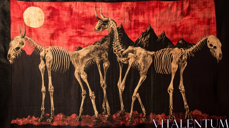 Gothic Skeletal Figures with Red Moon AI Image